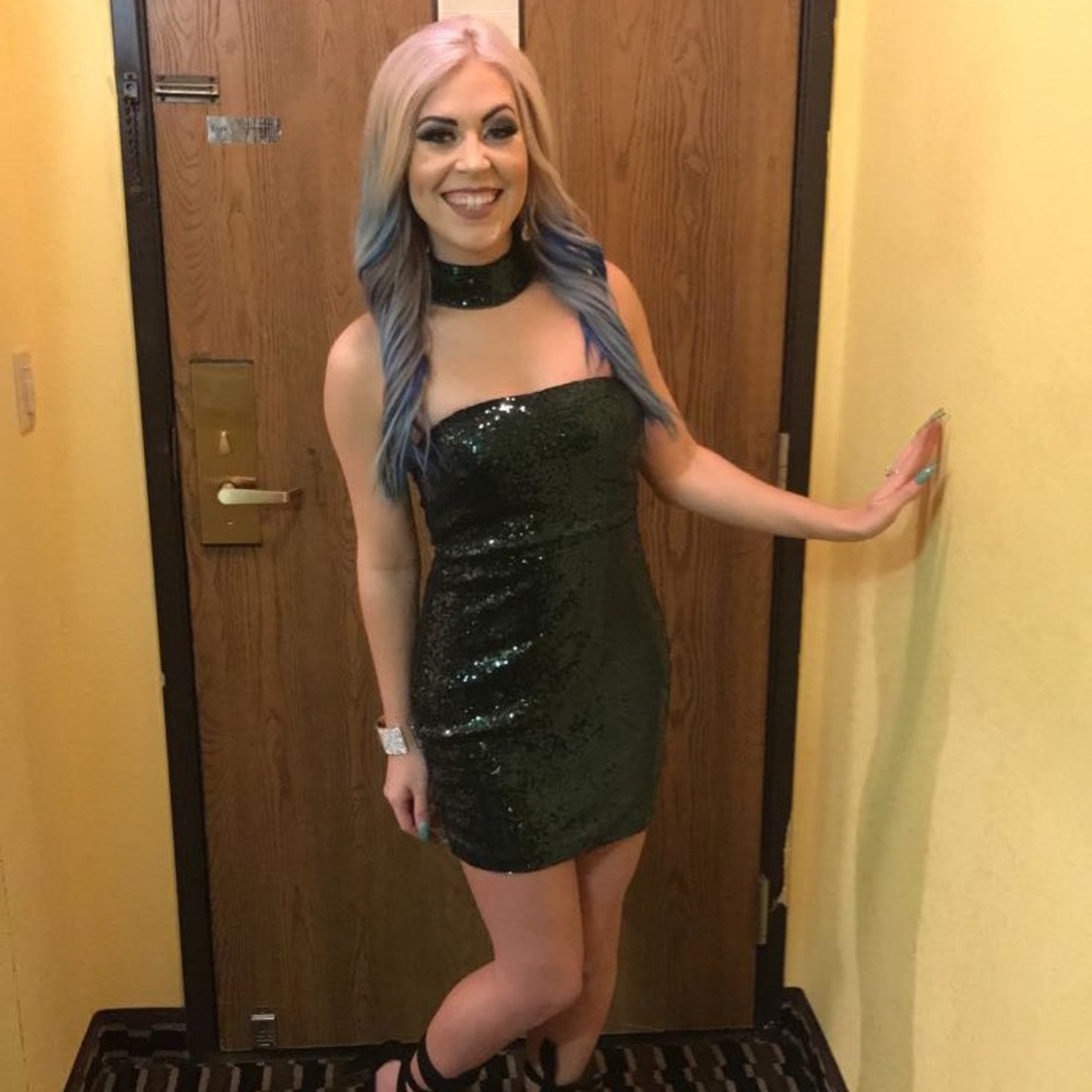 Sparkly Green Collared Mini Dress